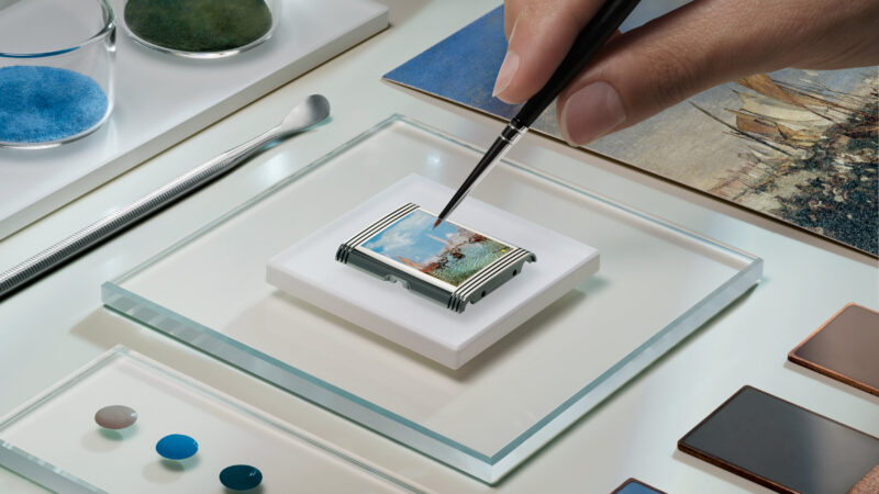 Miniature enamel painting in progress for the Turner Reverso