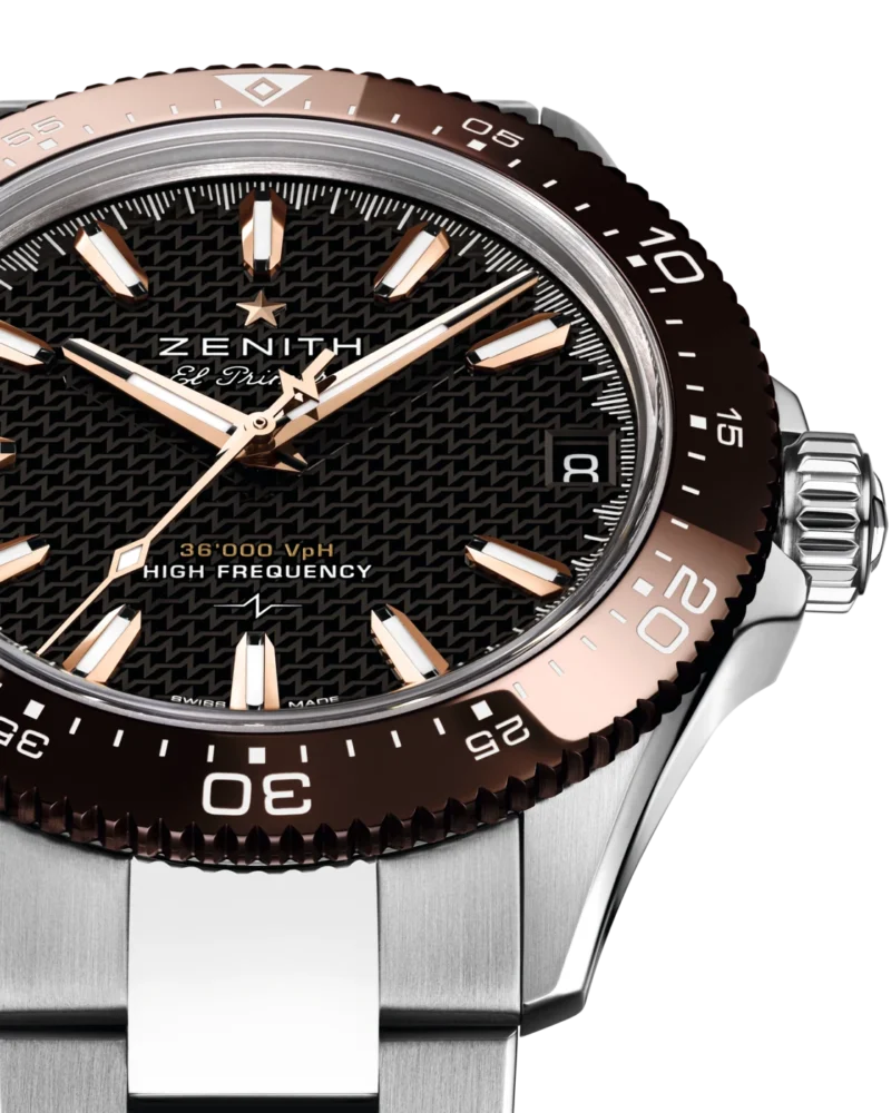 brown-date reference dial and bezel detail
