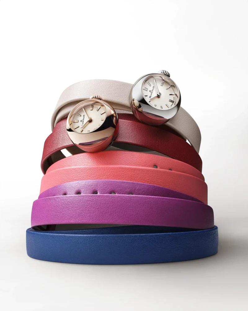 Steel and red-gold Blancpain Lady B watches in detail