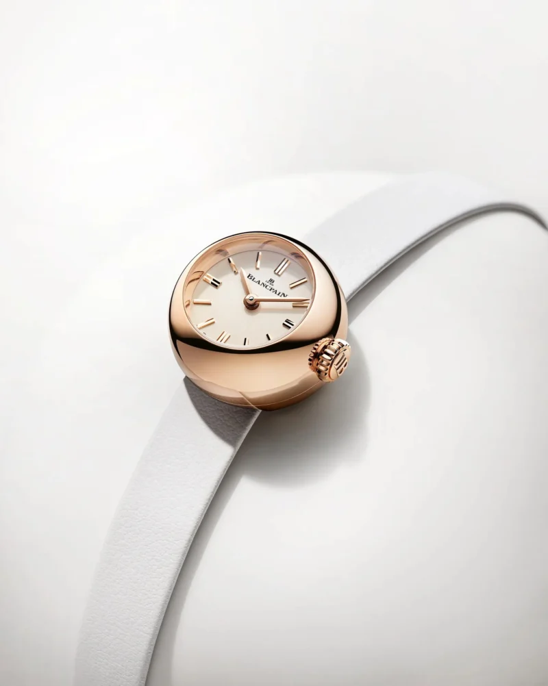 Profile view of the red-gold Blancpain Lady B
