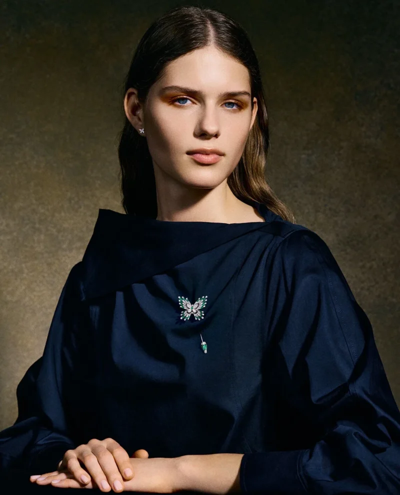 Model wearing the Graff Tamara butterfly brooch