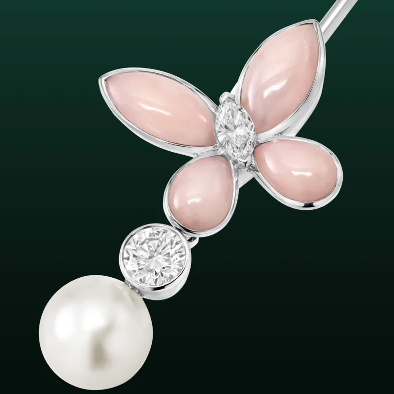 Graff Luna butterfly brooch with pink opal, diamonds and pearl