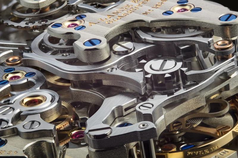 Close view of the levers and bridges in calibre L132.1