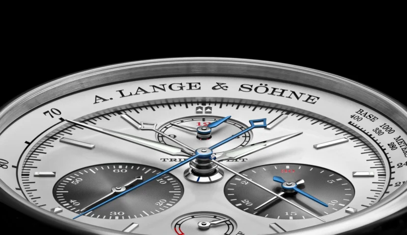 Macro view of the Triple Split dial and its elapsed-time registers