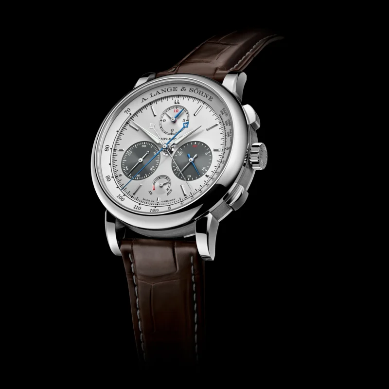 A. Lange & Söhne Triple Split in platinum against a black background