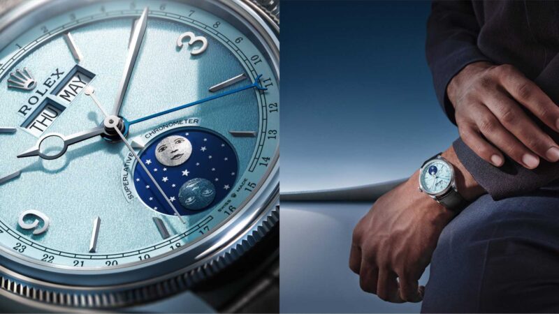 Platinum dial and case detail composition