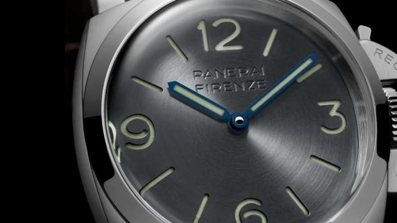 Anthracite dial and heat-blued hands of Panerai PAM01794