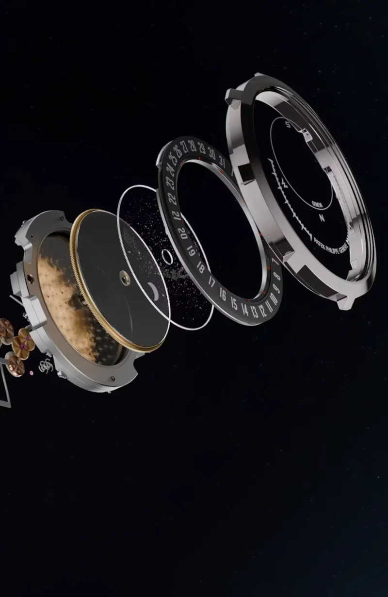 Exploded technical view of the Patek Philippe Ref. 6105G celestial display