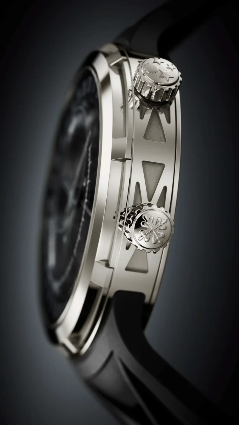Patek Philippe Ref. 6105G crown and case detail