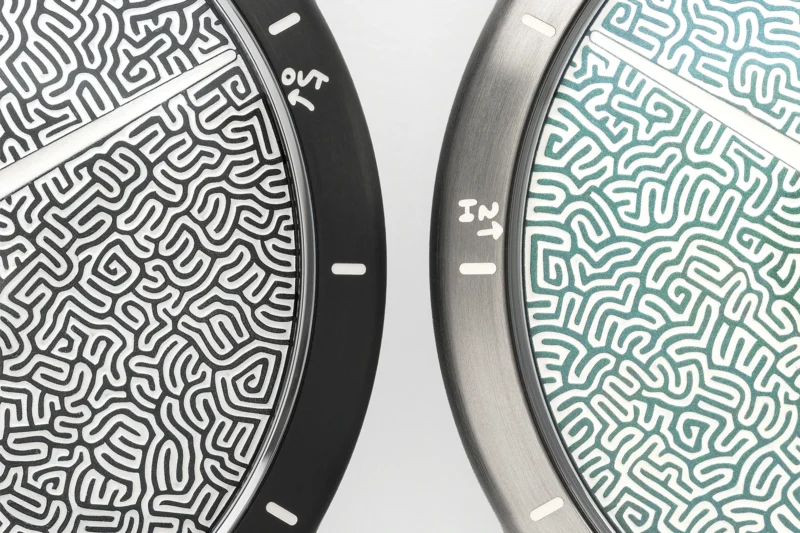 Ressence TYPE 9 JWB and JWE maze dials side by side