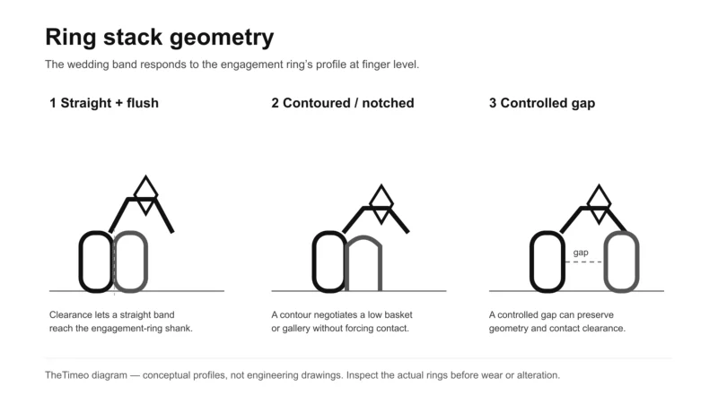 Wedding-band and engagement-ring stack geometry