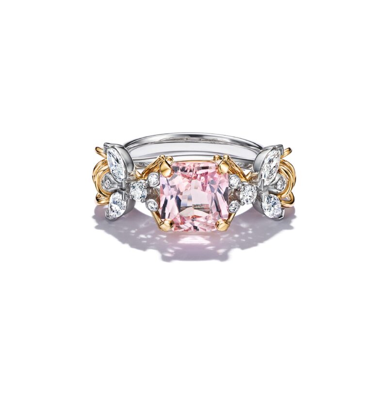 Tiffany coloured-gemstone ring with diamond setting