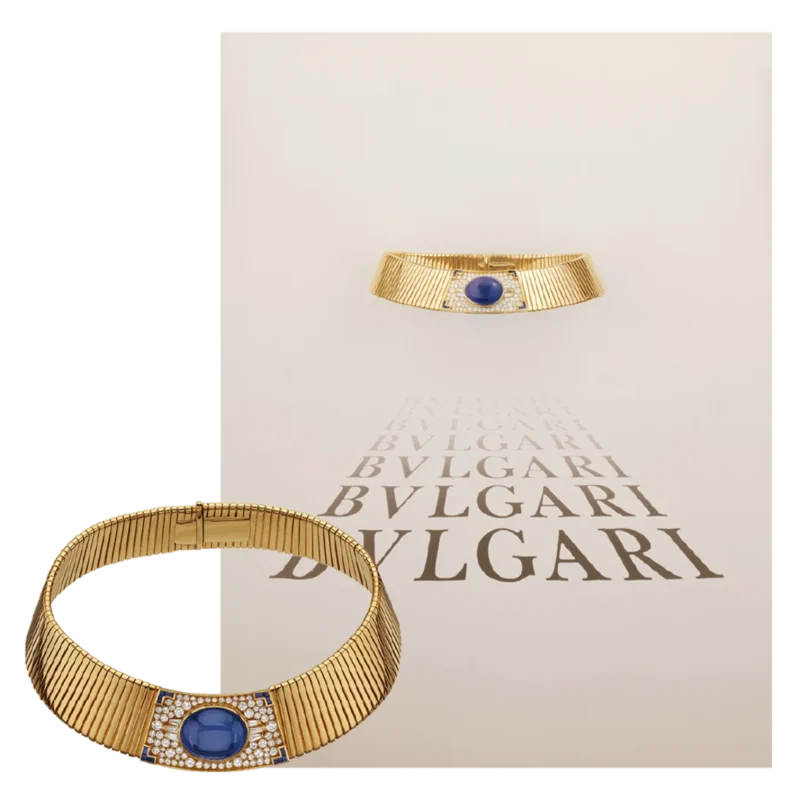 Gold Bulgari Tubogas jewellery and an archival advertisement