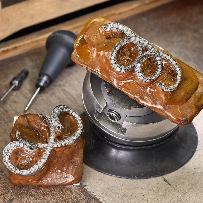 Metalwork for the Graff Infinity tiara before the centre stone is set