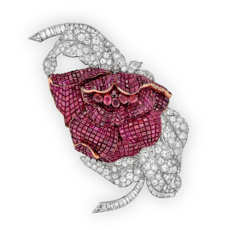 Van Cleef & Arpels Mystery Set Peony clip from 1937