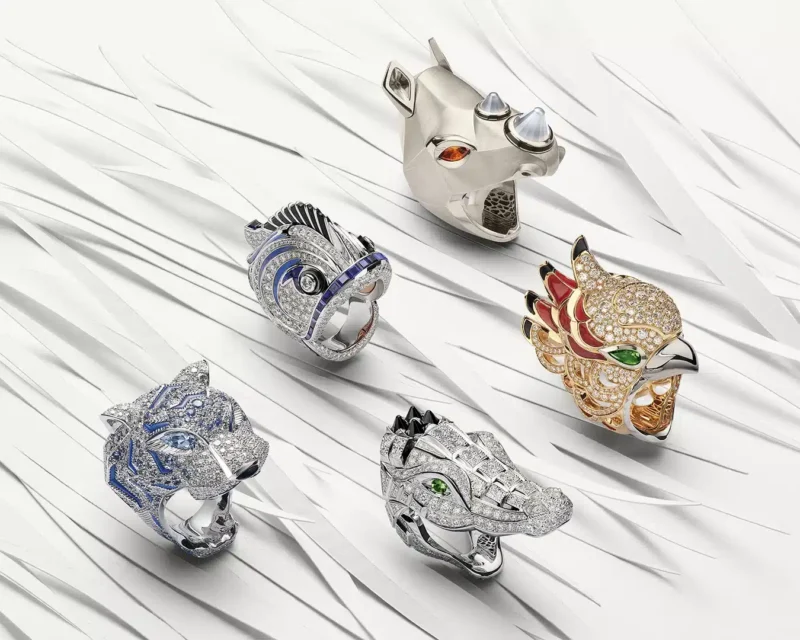 Five Cartier Into the Wild animal-head rings