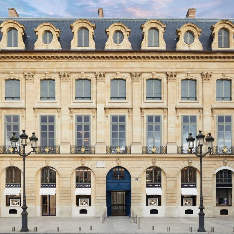 Façade of Chaumet at 12 Place Vendôme in Paris.
