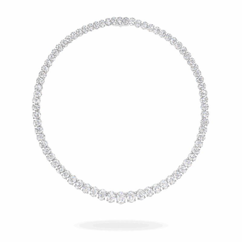 Front view of the Harry Winston Oval Diamond Necklace in platinum.