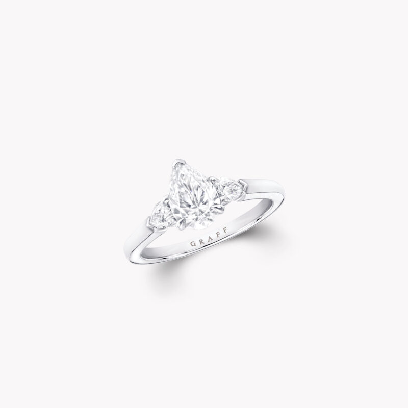 Graff Promise PP01 pear-shaped diamond ring with pear-shape side stones.