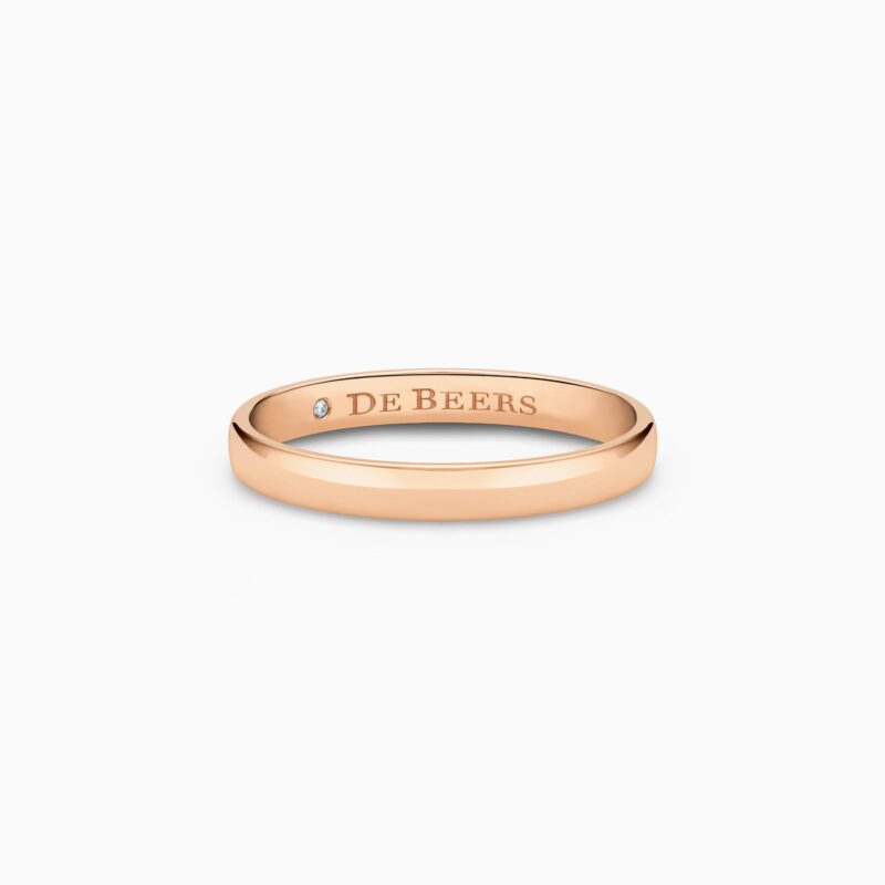 De Beers Wide Court 3mm rose-gold band, product view.