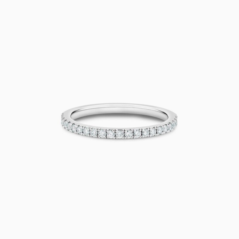 De Beers DB Classic half eternity platinum wedding band.