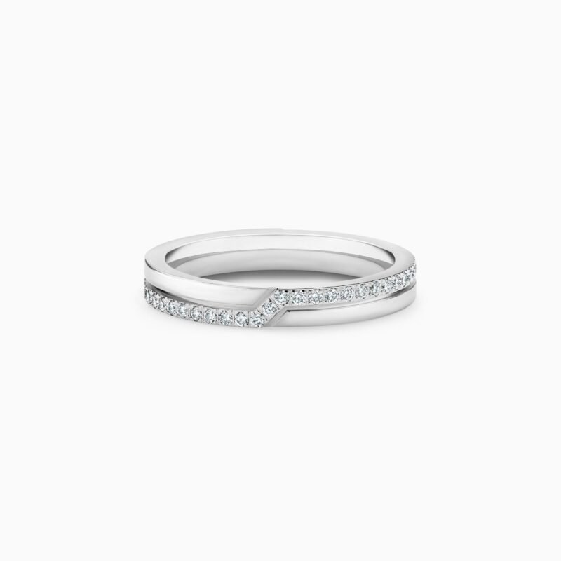 De Beers The Promise half pavé white-gold band, product view.